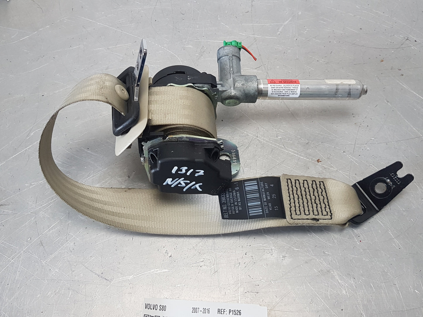 2014-2018 Volvo S80 Left Rear Seat Belt Passenger Side 39833536