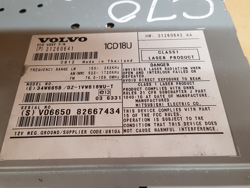2006 - 2009 Volvo C70  Convertible CD Player 31260641