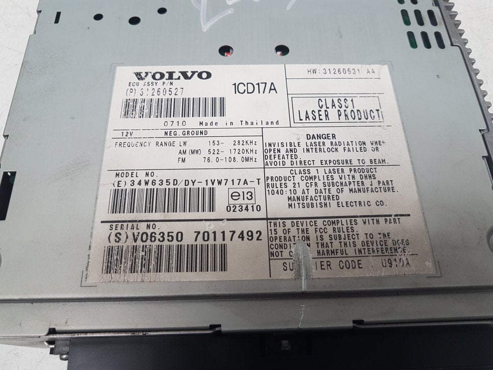 2004 - 2010 Volvo V50  Estate RADIO AND CD PLAYER 31260527