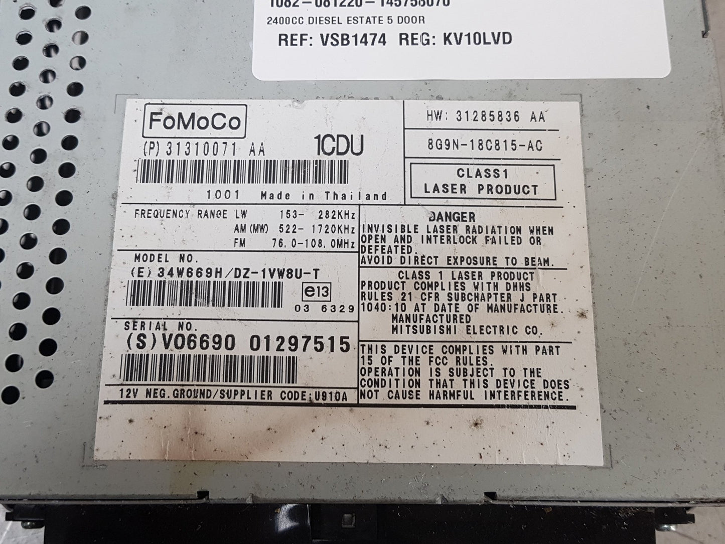 2007 - 2015 Volvo V70  Estate CD Player 31310071AA