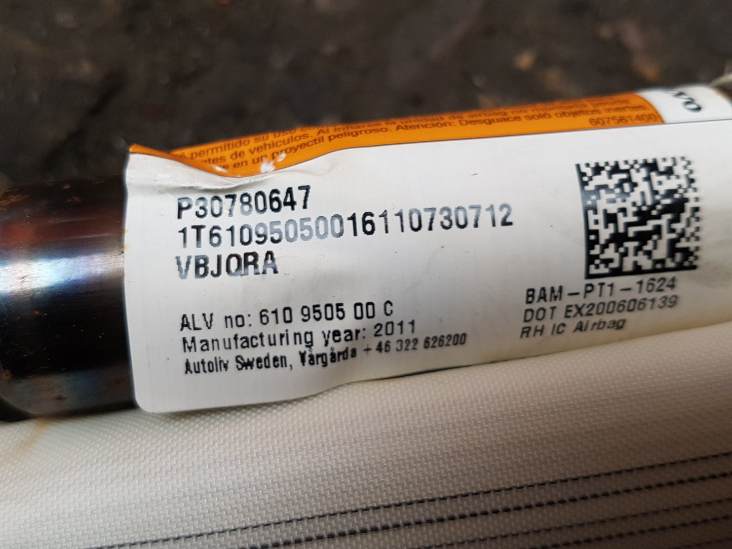 2010 - 2016 Volvo V60   Right Roof Airbag 30780647