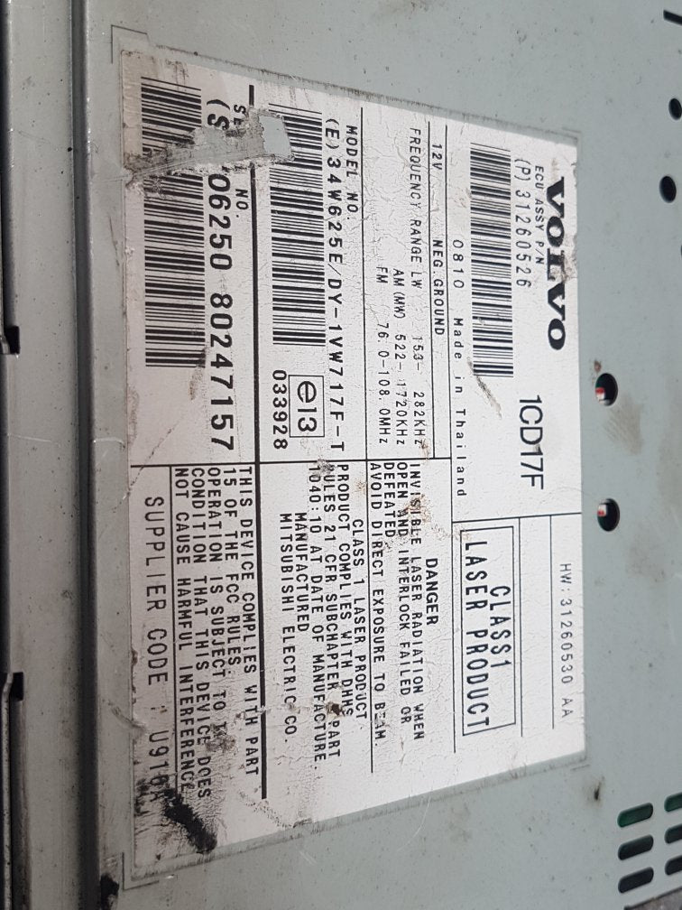2008 - 2012 Volvo V50   Estate CD Player 31260528