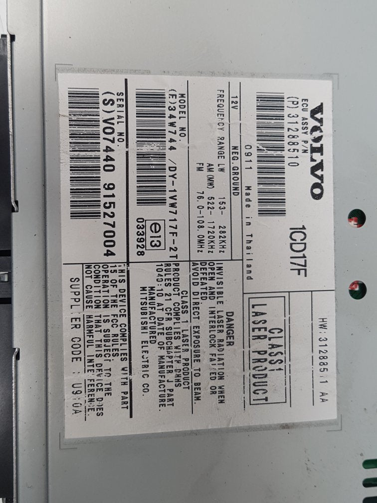 2010 - 2012 Volvo C30  Hatchback CD AND RADIO UNIT 31288510