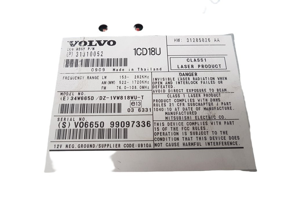 2006 - 2013 Volvo C70 II 542 Convertible CD Player 31310052